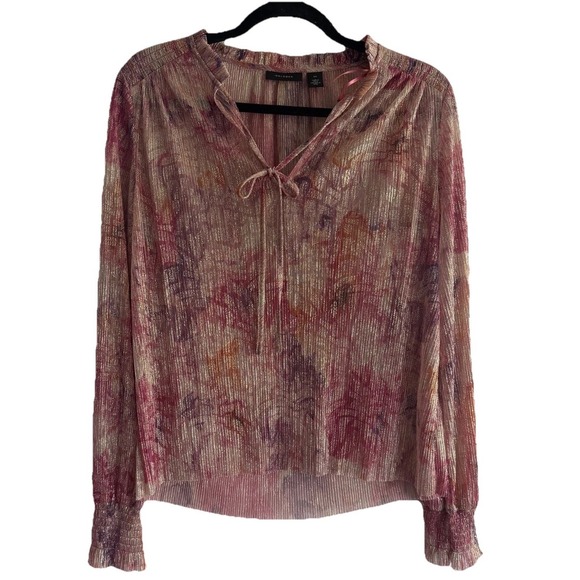 Halogen Tops - Halogen Women's  Sheer Metallic‎ Gold Top Sz XS Long Sleeve Pink And Purple